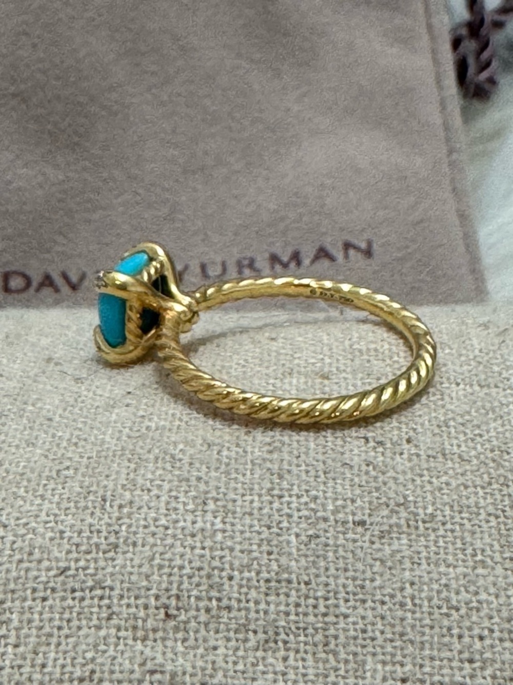 David Yurman 18K Gold Turquoise Diamond Chatelaine Ring - Picture 4 of 9